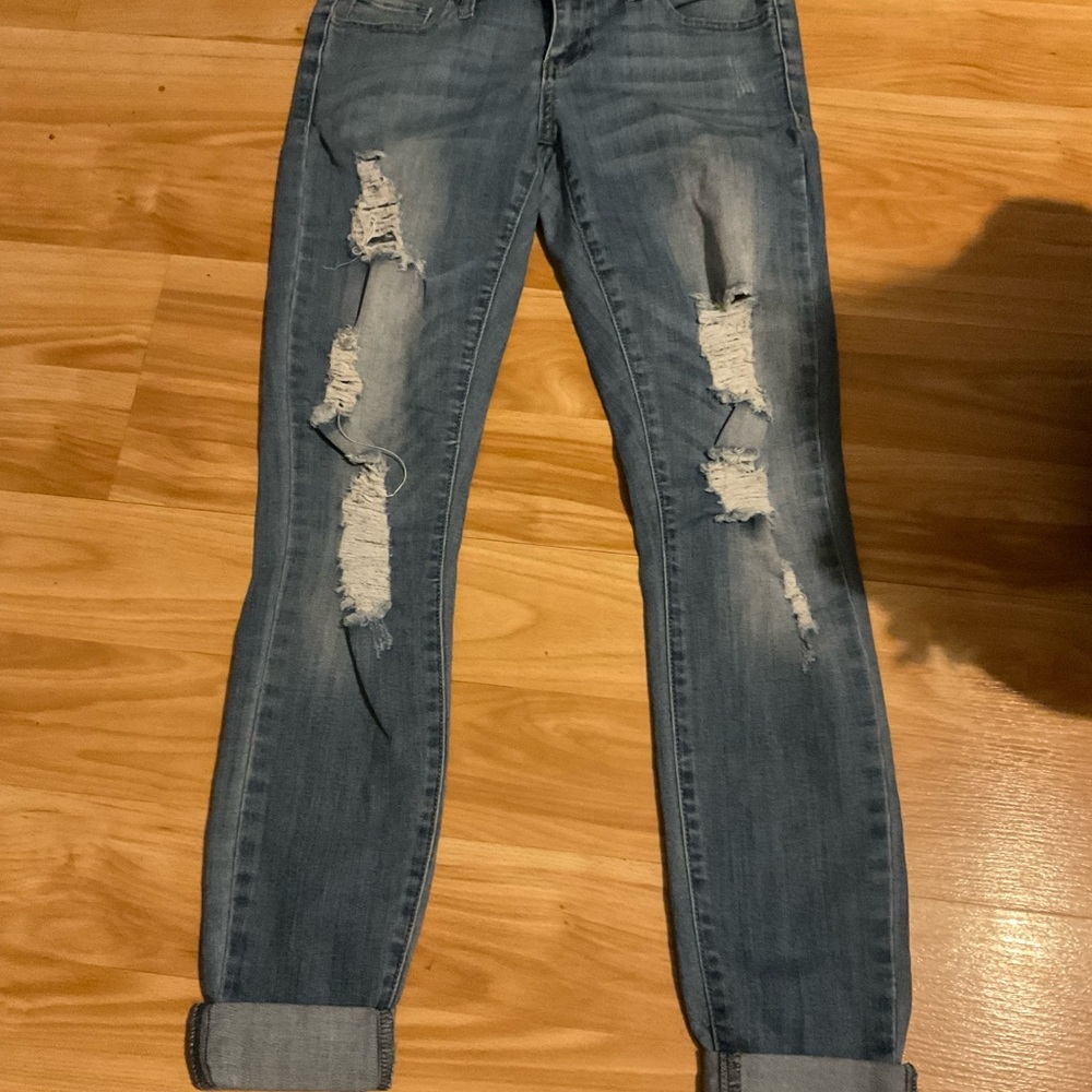 Cello Blue Skinny Jeans with Distressed Details